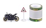 siku 1601, Ducati Panigale 1299 Motorrad mit Tape und Verkehrsschild, Schwarz, Metall/Kunststoff, Bereifung aus Gummi
