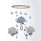 SWECOMZE Baby Windspiel Krippe mit Filzbällen 3D Wolken Mobile Bettglocke Babybett hängende Spiel Mobile für Kinderzimmer Kinder Bett Dekor (Blau)