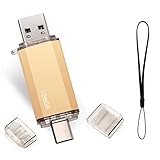 Type C USB Stick 128gb, OTG USB C Speicherstick 128GB 2-in-1 Type C Flash Laufwerk 128 GB Mini Memory Stick Externe Pen Drive für MacBook Pro, Android Handy, Pad, Laptop UND Computer (Gold)