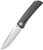 KATSU Messer Klappmesser, Taschenmesser Einhandmesser CPM 154CM Stahlklinge, Rettungsmesser Kohlefasergriff Survival Messer EDC-Messer mit Lederscheide