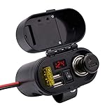 Kriogor 3A/5V 2 Ports USB Steckdose+ Zigarettenanzünder+ 15A Sicherungshalter+ Spannung Voltmeter + EIN/Ausschalter für 12V Motorrad ATV
