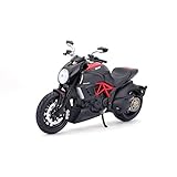 Bauer Spielwaren 2049733 Maisto Ducati Diavel Carbon: Originalgetreues Motorradmodell im Maßstab 1:12, mit Seitenständer Federung und Gummirädern, rot-schwarz (511023)