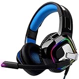 Gaming Kopfhörer für PC/PS4/Mac – August EPG100 – Stereo Gaming Headset mit RGB-LED Licht Rauschunterdrückung Mikrofon 50mm Treiber Flip-Stummschaltung 4D Surround Sound 3,5mm Kabel–für Xbox One