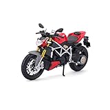 Maisto Ducati mod. Streetfighter S: Originalgetreues Motorradmodell 1:12, mit beweglichem Ständer, Federung und frei rollenden Rädern, 17 cm, rot (5-11024)