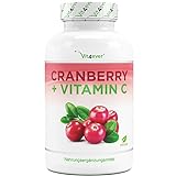 Cranberry Extrakt mit Vitamin C - 240 Kapseln - Premium: Hochdosiert mit 25:1 Extrakt (entspricht 25.000 mg Cranberries pro Tagesportion) - 6% Proanthocyanidine (PAC) - Vegan