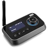Bluetooth 5.0 Audio Sender Empfänger 2 in 1 für TV PC Kopfhörer HiFi Lautsprecher August MR280 Audio Adapter mit Bypass Low Latency Multipoint Lautstärkeregelung Optical RCA 3.5 Aux USB-C für 2 Geräte