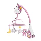 Chicco Next2Dreams Baby-Mobile mit Spieluhr für Kinderbett und Bett, 3-in-1,kompatibel mit Next2Me-Kinderbett mit Soundeffekten, Nachtlichtprojektor und klassischer Musik,0+ Monate,Pink
