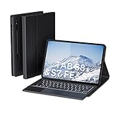 Doohoeek Twill-Tastatur Hülle mit Trackpad für Samsung Galaxy Tab S8+ Plus/S7 FE 12,4 Zoll/S7+ Plus, Bluetooth QWERTZ Tastatur & 7 Farbige Hintergrundbeleuchtung, Schwarz