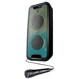 MEDION E61400 Party-Soundsystem (Partylautsprecher, inkl. Mikrofon, Karaoke, Akku, Bluetooth 5.0, Kompaktanlage, Farbige umlaufende LEDs, USB, AUX, 2X Mikrofonanschluss)