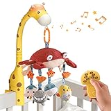 TUMAMA Baby Musikalische Krippe Mobile Giraffe mit Projektor Spiegel Weiche Hängende Spielzeug Schlaflieder Lichter und Musik, Fernbedienung Rotierende Musikalische Krippe Starlight Bett Spielzeug
