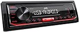 JVC KD-X162 USB-Autoradio mit RDS (Hochleistungstuner, MP3, WMA, FLAC, AUX-Eingang, Android Music Control, Bass Boost, 4x50 Watt, Rot) Schwarz