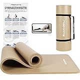 MSPORTS Gymnastikmatte Premium inkl. Tragegurt + Übungsposter + Workout App I Hautfreundliche Fitnessmatte 190 x 100 x 1,5 cm - Beige-Caramel - Phthalatfreie Yogamatte