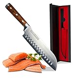 ZOLMER® Santoku Messer - Extra scharfes Küchenmesser - Allzweck Messer mit komfortablem Griff aus Pakka Holz - Einzigartiges Schneideerlebnis