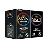 SKYN Selection Sortenbox Set Kondome 50 Stück & Elite Kondome 10 Stück/Vielfalt Packet mit 10 Original, 20 Intense Feel & 20 Extra Lube Kondome, Gefühlsecht Skynfeel