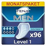 TENA MEN Absorbierende Protektoren, Level 1 - 96 Einlagen im Monatspaket (8 x 12), einzeln verpackt - Hygieneeinlagen für Männer bei leichtem Harnverlust und Inkontinenz