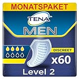 TENA MEN Absorbierende Protektoren, Level 2 - 60 Einlagen im Monatspaket (6 x 10), einzeln verpackt - Hygieneeinlagen für Männer bei mittlerem Harnverlust und Inkontinenz