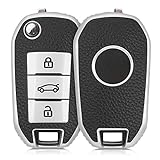kwmobile Autoschlüssel Hülle kompatibel mit Peugeot Citroen 3-Tasten Klapp Autoschlüssel - Schlüsselhülle Cover Silber Schwarz