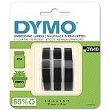 DYMO Original Prägeband | 3D weiß auf schwarz | 9 mm x 3 m | selbstklebendes Kunststoff Etikettenband | für Junior & Omega Beschriftungsgerät | 3 Prägebänder
