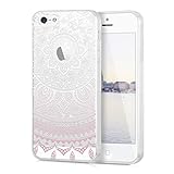kwmobile Case kompatibel mit Apple iPhone SE (1.Gen 2016) / 5 / 5S - Hülle Silikon transparent Indische Sonne Rosa Weiß Transparent