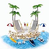 Strand-Mikrolandschaft Miniliegestuhl Strandkorb Sonnenschirm Kleine Palme Deko Accessoires, 16 Stück Miniatur-Ornament-Set für DIY, Zen Garten Dekoration, Einzigartiges Geschenk