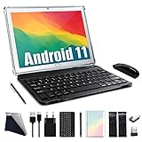 Tablet 10 Zoll Android 11, FEONAL 4G LTE Tablet PC Mit 2 SIM 1 SD Slot 4GB RAM 64GB ROM 128GB TF Mit Tastatur Maus Stift, 13 MP, 6000mAh Akku, 1.6GhzOcta-Core, 1080 FHD| Wi-Fi | GPS | Bluetooth-Silber