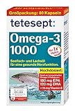 tetesept Omega-3 1000 - Seefisch- und Lachsöl Kapseln - Hochdosierte Omega 3 Fettsäuren DHA, EPA & Vitamin E - Unterstützung des Herz-Kreislauf-Systems - 1 x 80 Stück (Nahrungsergänzungsmittel)