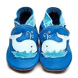 Inch Blue Jungen Baby Leder Weiche Sohle Kinderwagen Schuhe – Wal Blau – Größe S bis Kind XL, Blau - Whale-Blau - Größe: 2-3 Jahre
