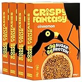 Crispy Fantasy Protein Frühstücks Cerealien, Glutenfrei Vegane, Ballaststoffreich ohne Künstliche Aromen, 8g Protein pro Portion, Zimt, 4er Pack