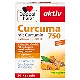 Doppelherz Curcuma 750 mit Curcumin + Vitamin D3 1000 I.E. – Vitamin D unterstützt die normale Funktion des Immunsystems – 30 Kapseln