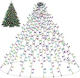 AVANLO Christbaumbeleuchtung mit Ring Bunt, 16 Stränge 2m Lichterkette Weihnachtsbaum Bunt Innen , 400 LED Tannenbaum Lichterkette Bunt, Weihnachtsbeleuchtung Bunt für 150-240cm Baum