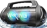 Bluetooth Lautsprecher, W-KING 70W RMS (90W Peak) Super Bass Musikbox Bluetooth Lautsprecher Groß, IPX6 Wasserdicht Outdoor Lautsprecher Boxen Party Musik Box mit Licht/Mikrofon Einschub/42h Akku -D10