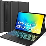 Earto Samsung Galaxy Tab S7 FE Hülle mit Tastatur, 12,4 Zoll, Galaxy Tab S8 Plus/S7 Plus Tastatur mit Touchpad, 3-Zonen-Beleuchtung, Hülle for Tab S8+ (2022)/S7 FE/S7+, Deutsches QWERTZ-Layout