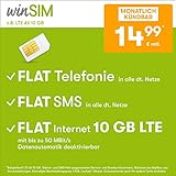 Handytarif winSIM z.B. LTE All 10 GB – (Flat Internet 10 GB LTE, Flat Telefonie, Flat SMS und Flat EU-Ausland, 14,99 Euro/Monat, monatlich kündbar) oder andere Tarife