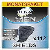 TENA MEN Protective Shield Extra Light - 112 Einlagen im Monatspaket (8 x 14), einzeln verpackt - extra dünne Hygieneeinlagen für Männer bei sehr leichtem Harnverlust - Schwarz