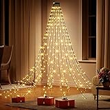 Christbaumbeleuchtung mit Ring, Lichterkette Weihnachtsbaum 400 LEDs 16 Stränge LED Lichterkette, Weihnachten Lichternetz Baumvorhang LED Baummantel für Weihnachten Dekor Innen Außen (Warmweiß)
